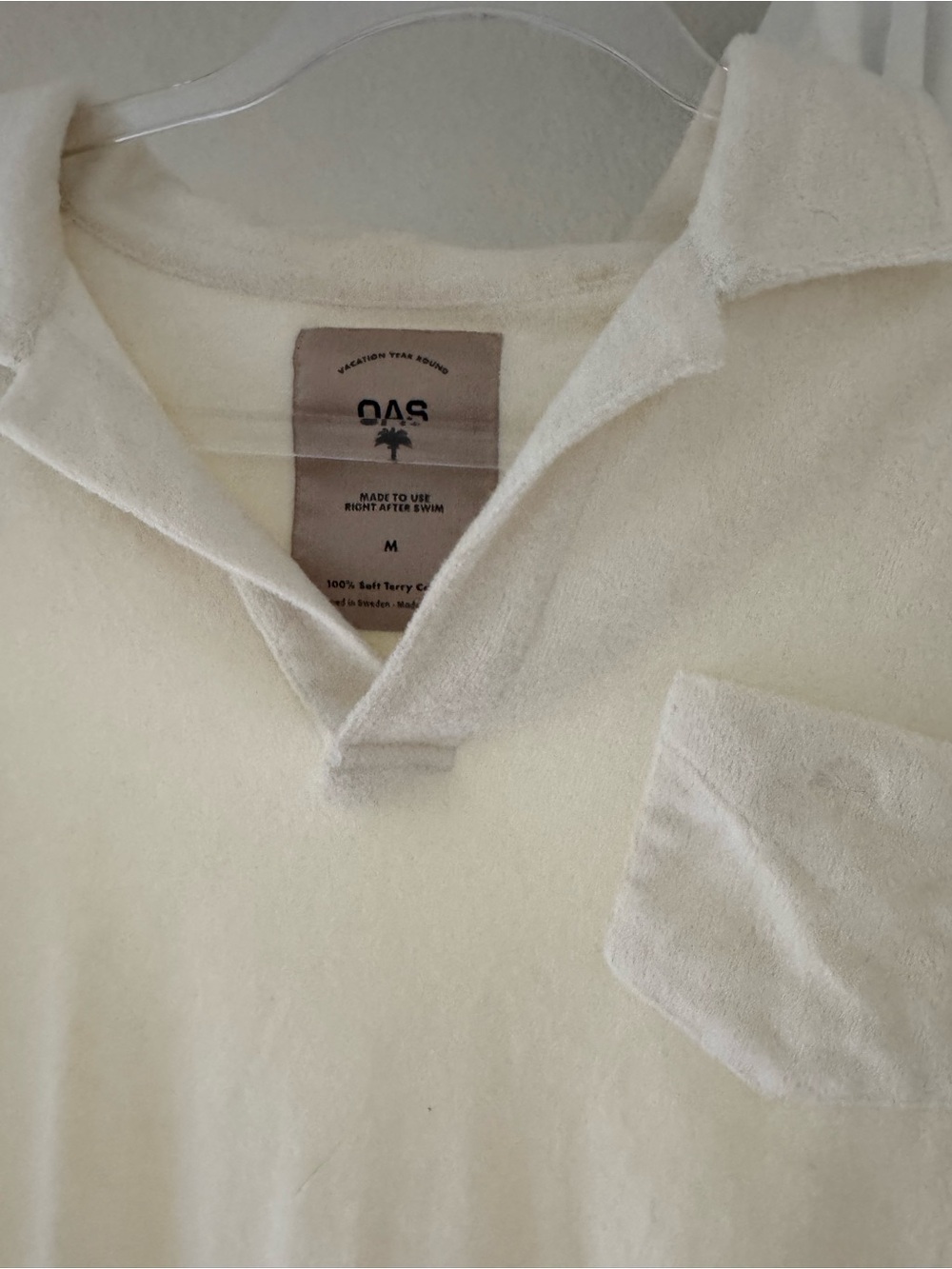 OAS Men's Off-White Terry Polo with Chest Pocket